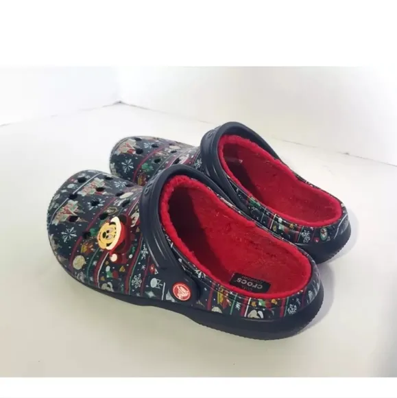 Disney World Christmas Mickey Mouse Castle Womens Crocs Fleece Lined US 7