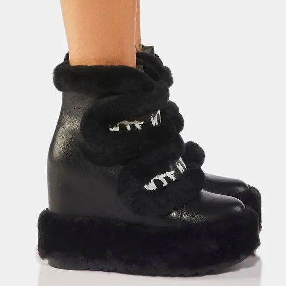 Dizzy Dream Wedge Fur Booties Women – BLACK  ( BRAND NEW !!! ) Anthony Wang