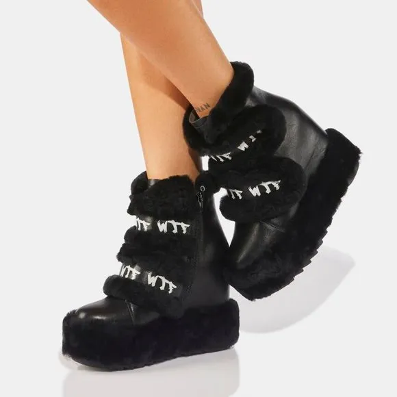 Dizzy Dream Wedge Fur Booties Women – BLACK  ( BRAND NEW !!! ) Anthony Wang