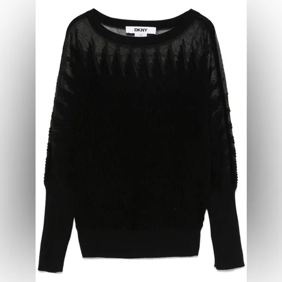 DKNY by Donna Karan Patterned Sheer Yarn Boat Neck LongSleeve Sweater Size M NWT