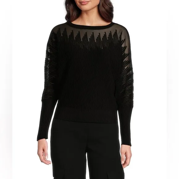 DKNY by Donna Karan Patterned Sheer Yarn Boat Neck LongSleeve Sweater Size M NWT