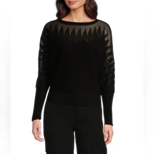 DKNY by Donna Karan Patterned Sheer Yarn Boat Neck LongSleeve Sweater Size M NWT