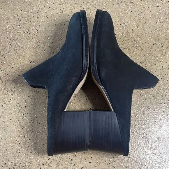 DKNY Times Black Nubuck Suede Stacked Heel Slip On Mules sz 8.5