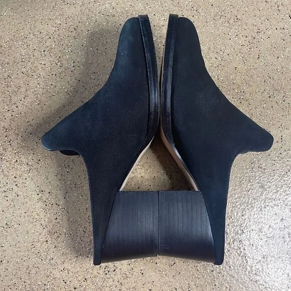 DKNY Times Black Nubuck Suede Stacked Heel Slip On Mules sz 8.5