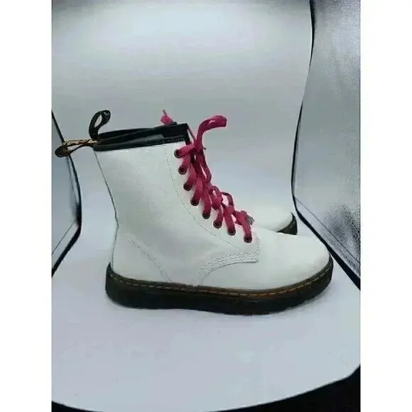 Doc Martins White Boot Pink Laces US Men's 7 Excellent AW004