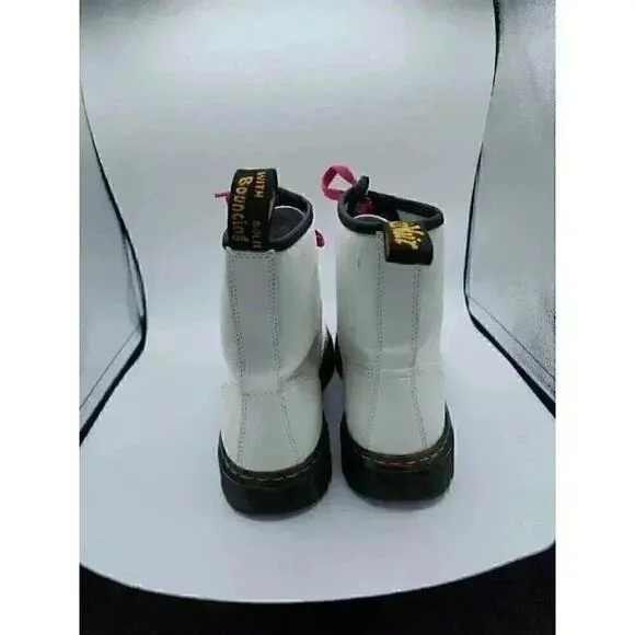 Doc Martins White Boot Pink Laces US Men's 7 Excellent AW004