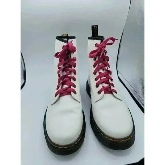 Doc Martins White Boot Pink Laces US Men's 7 Excellent AW004