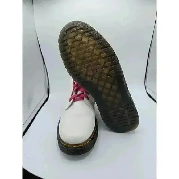 Doc Martins White Boot Pink Laces US Men's 7 Excellent AW004
