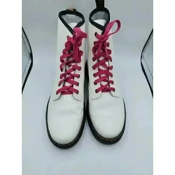 Doc Martins White Boot Pink Laces US Men's 7 Excellent AW004