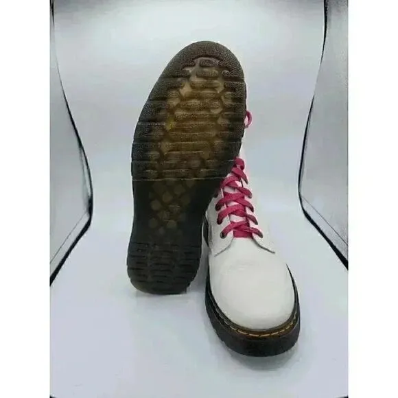 Doc Martins White Boot Pink Laces US Men's 7 Excellent AW004