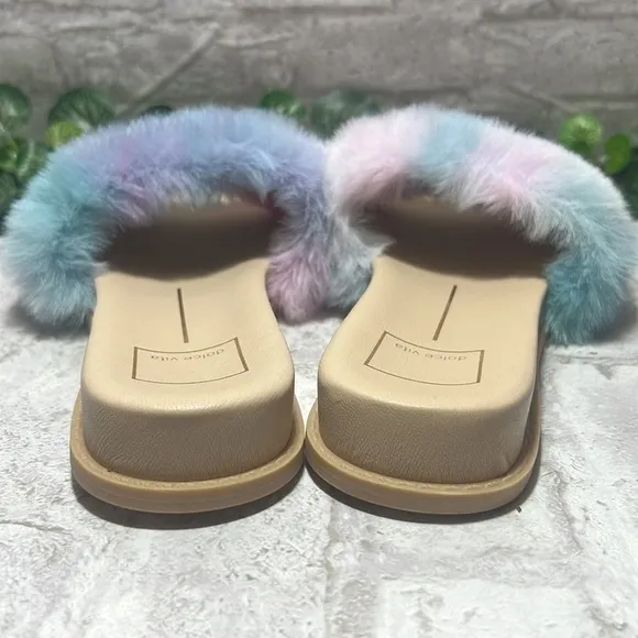DOLCE Vita Slides/Sandals Women’s Size 8 Bright Cotton Candy Tie Dye Faux Fur