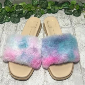 DOLCE Vita Slides/Sandals Women’s Size 8 Bright Cotton Candy Tie Dye Faux Fur