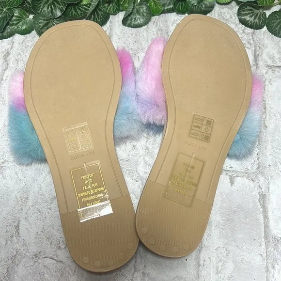 DOLCE Vita Slides/Sandals Women’s Size 8 Bright Cotton Candy Tie Dye Faux Fur