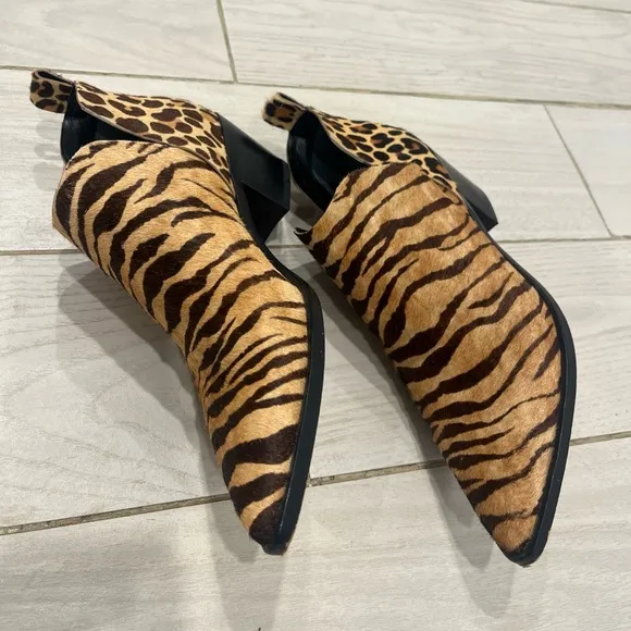 Dolce Vita Sonni Tiger/Calf Hair Animal Print Pointed Ankle Booties Women Size 9