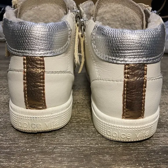 Dolce Vita Zonya Plush sneakers with zippers &amp; with gold and silver accents