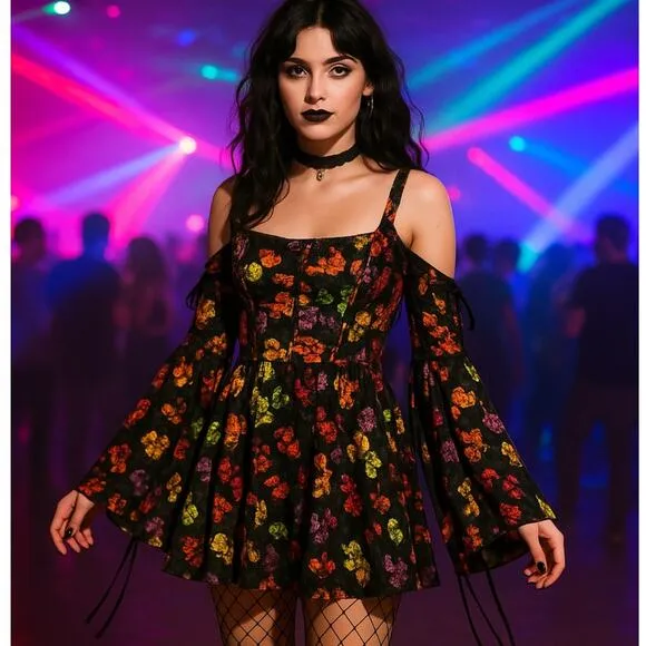 DOLLS KILL x CURRENT MOOD Lean On Me Velvet Mini Dress Sz M {3K53}