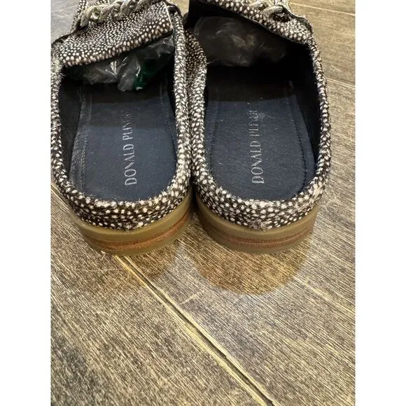 Donald J Pliner Shoes Women's Size 10 leather cow fur slip on Mule Loafer Silver