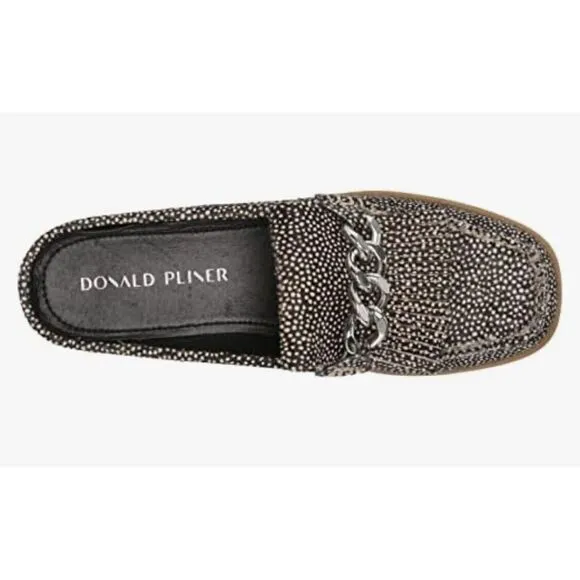 Donald J Pliner Shoes Women's Size 10 leather cow fur slip on Mule Loafer Silver