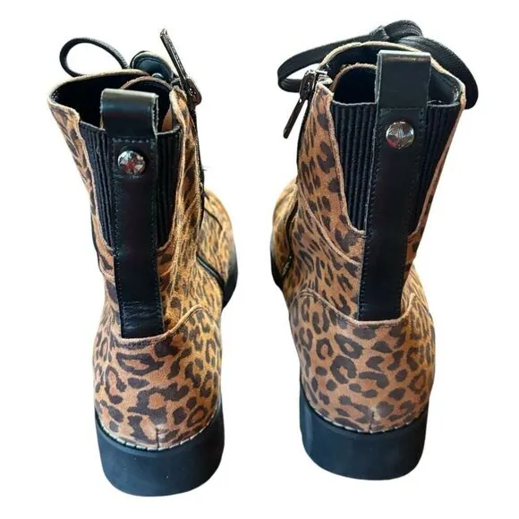 Donald Pliner Ease Leopard Print Suede Lace Up High Top Boots, NWOB Size 7