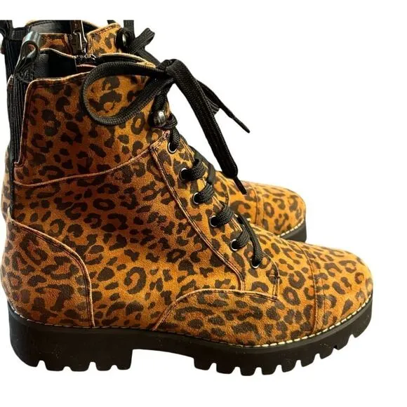Donald Pliner Ease Leopard Print Suede Lace Up High Top Boots, NWOB Size 7