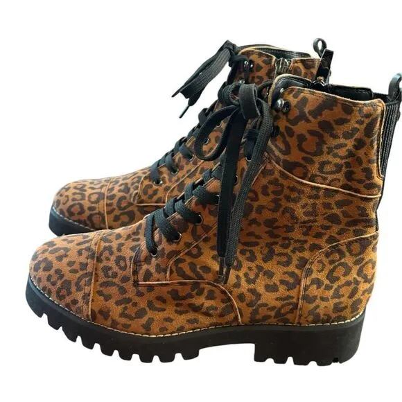 Donald Pliner Ease Leopard Print Suede Lace Up High Top Boots, NWOB Size 7