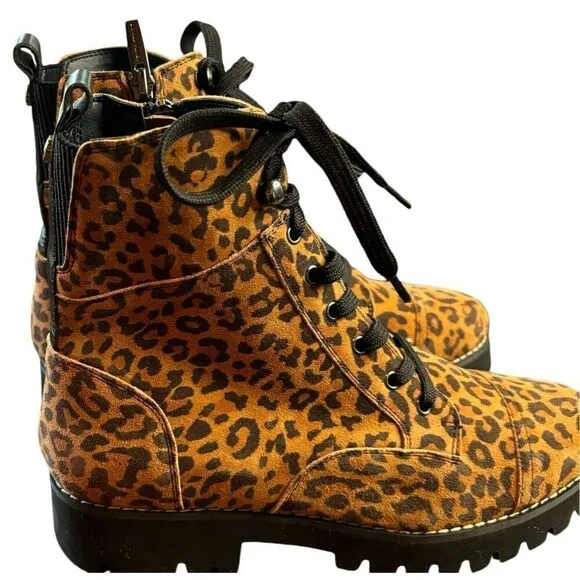 Donald Pliner Ease Leopard Print Suede Lace Up High Top Boots, NWOB Size 7