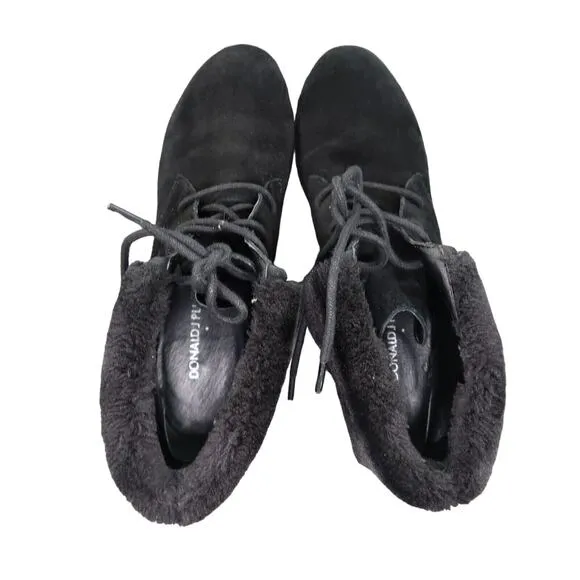 Donald Pliner Shoes Womens 6 Booties Wedge Lace Up Fashion Leather Faux Fur Mid