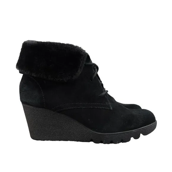 Donald Pliner Shoes Womens 6 Booties Wedge Lace Up Fashion Leather Faux Fur Mid