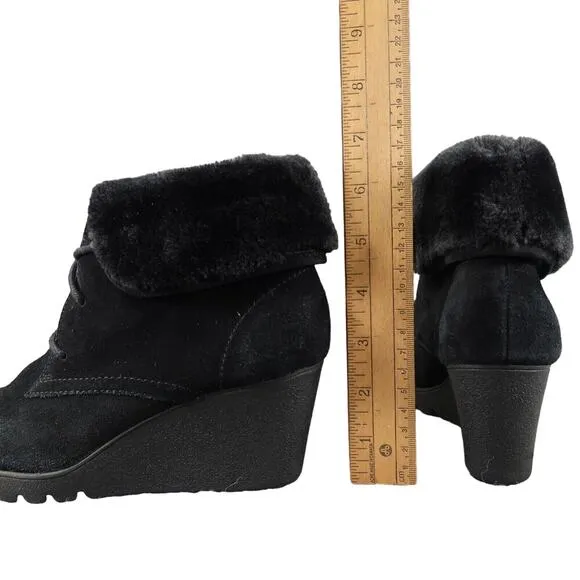 Donald Pliner Shoes Womens 6 Booties Wedge Lace Up Fashion Leather Faux Fur Mid