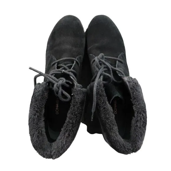 Donald Pliner Shoes Womens 6 Booties Wedge Lace Up Fashion Leather Faux Fur Mid