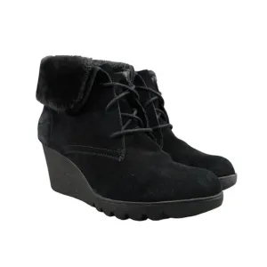 Donald Pliner Shoes Womens 6 Booties Wedge Lace Up Fashion Leather Faux Fur Mid
