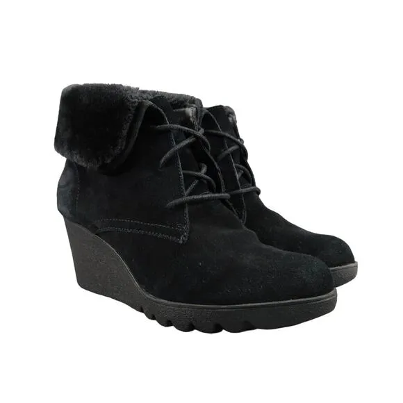 Donald Pliner Shoes Womens 6 Booties Wedge Lace Up Fashion Leather Faux Fur Mid