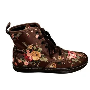 Dr Doc Martens Shoreditch Brown Floral High Top Lace Up Canvas Boots Shoes US 6