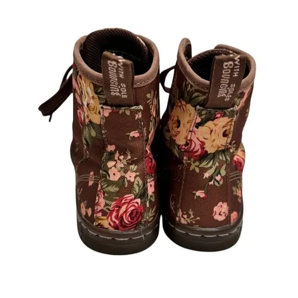Dr Doc Martens Shoreditch Brown Floral High Top Lace Up Canvas Boots Shoes US 6
