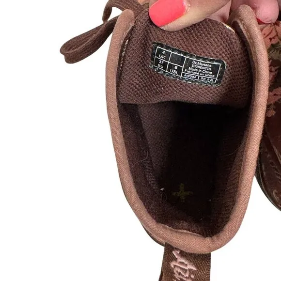 Dr Doc Martens Shoreditch Brown Floral High Top Lace Up Canvas Boots Shoes US 6
