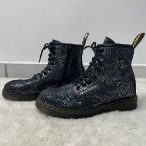 Dr Martens #1460 Kid's Black Ankle Lace Up Metallic Suede Boots Shoes Size 4