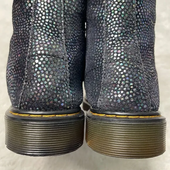Dr Martens #1460 Kid's Black Ankle Lace Up Metallic Suede Boots Shoes Size 4