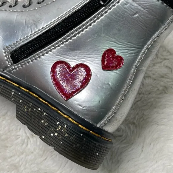 Dr. Martens #1460 Kid's Girl's Grey Red Glitter Star Lace Up Boots Shoes 10