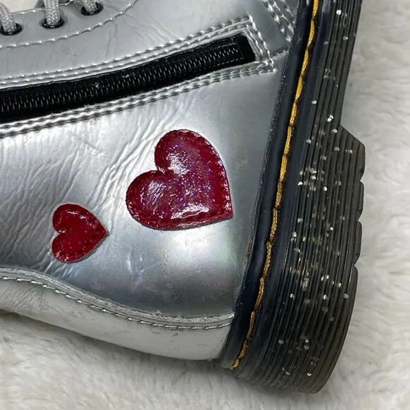 Dr. Martens #1460 Kid's Girl's Grey Red Glitter Star Lace Up Boots Shoes 10