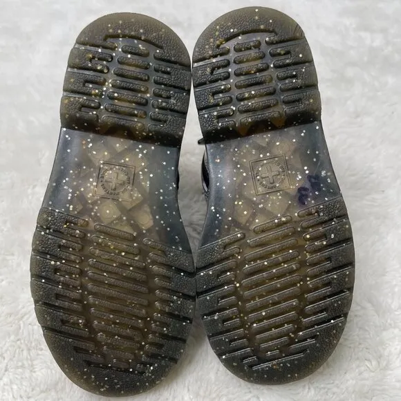 Dr. Martens #1460 Kid's Girl's Grey Red Glitter Star Lace Up Boots Shoes 10
