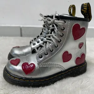 Dr. Martens #1460 Kid's Girl's Grey Red Glitter Star Lace Up Boots Shoes 10