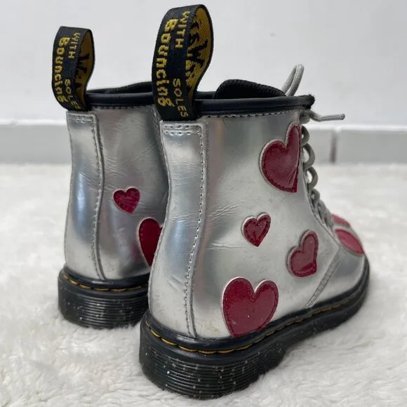 Dr. Martens #1460 Kid's Girl's Grey Red Glitter Star Lace Up Boots Shoes 10