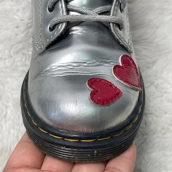 Dr. Martens #1460 Kid's Girl's Grey Red Glitter Star Lace Up Boots Shoes 10