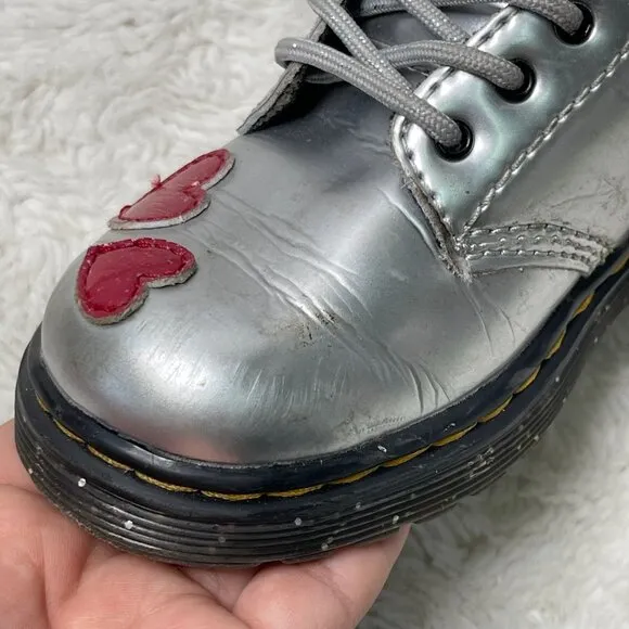 Dr. Martens #1460 Kid's Girl's Grey Red Glitter Star Lace Up Boots Shoes 10