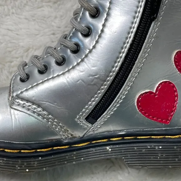 Dr. Martens #1460 Kid's Girl's Grey Red Glitter Star Lace Up Boots Shoes 10