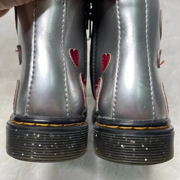 Dr. Martens #1460 Kid's Girl's Grey Red Glitter Star Lace Up Boots Shoes 10