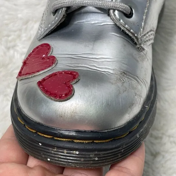 Dr. Martens #1460 Kid's Girl's Grey Red Glitter Star Lace Up Boots Shoes 10