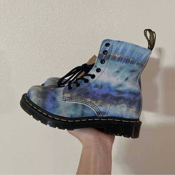 Dr. Martens 1460 Pascal Blue Tie Dyed Ombre Suede Combat Boots unisex NEW 6