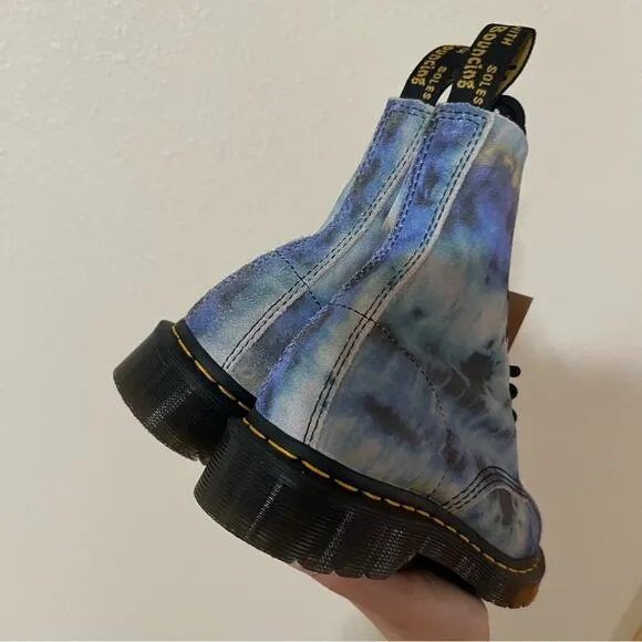 Dr. Martens 1460 Pascal Blue Tie Dyed Ombre Suede Combat Boots unisex NEW 6