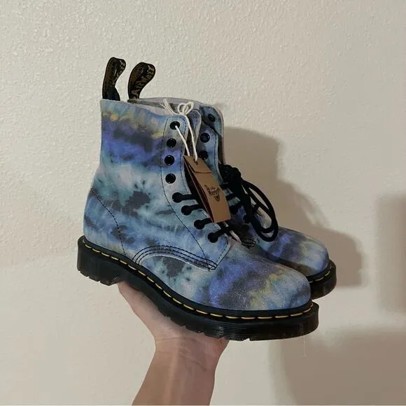 Dr. Martens 1460 Pascal Blue Tie Dyed Ombre Suede Combat Boots unisex NEW 6